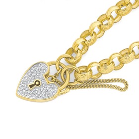 9ct+Gold%2C+19cm+Belcher+Bracelet+with+Diamond+Set+Padlock