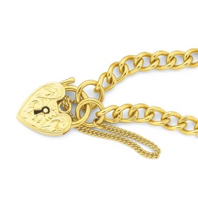 Solid+9ct+Gold+19cm+Curb+Bracelet+with+Padlock