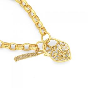 9ct-Gold-19cm-Solid-Belcher-Diamond-Padlock-Bracelet on sale