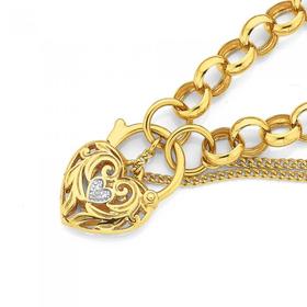 9ct-Gold-19cm-Solid-Belcher-Diamond-Padlock-Bracelet on sale