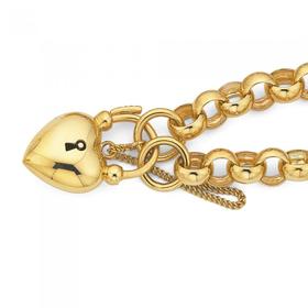 9ct-Gold-20cm-Belcher-Bracelet-with-Puff-Heart-Padlock on sale