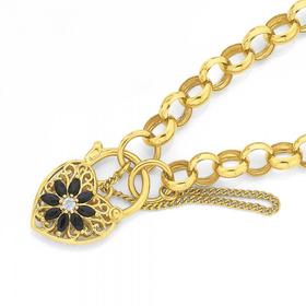 9ct+Gold%2C+19cm+Belcher+Sapphire+%26+Diamond+Bracelet