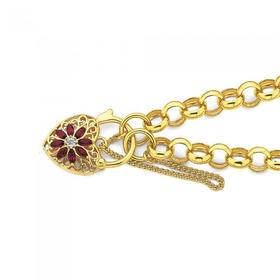 9ct-Gold-19cm-Solid-Belcher-Created-Ruby-Diamond-Padlock-Bracelet on sale