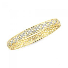 9ct-Gold-Two-Tone-8x65mm-Diamond-Cut-Bangle on sale