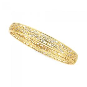 9ct-8x65mm-Solid-Two-Tone-Tree-of-Life-Bangle on sale