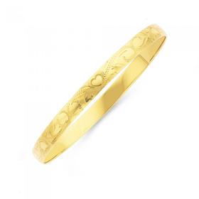 9ct-Gold-65mm-Heart-Engraved-Bangle on sale