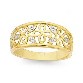 9ct-Gold-Two-Tone-Floral-Ring-Size-P on sale