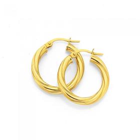 9ct+Gold+3x15mm+Twist+Hoop+Earrings