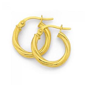 9ct+10mm+Twist+Hoop+Earrings