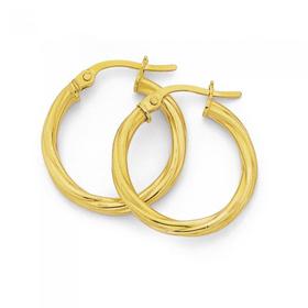 9ct+Gold+15mm+Twist+Hoop+Earrings