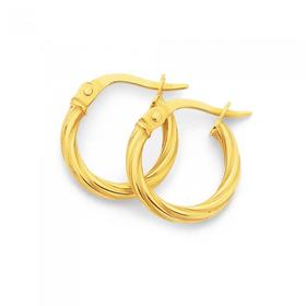 9ct+Gold+2x10mm+Twist+Hoop+Earrings