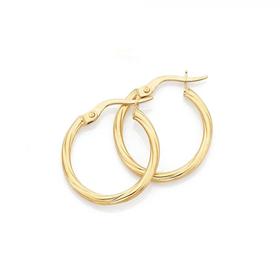 9ct+Gold+2x15mm+Twist+Hoop+Earrings