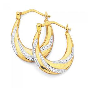 9ct+Gold%2C+Two+Tone+Oval+Twist+Creole+Earrings