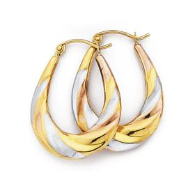 9ct-Gold-Tri-Tone-Oval-Twist-Creole-Earrings on sale