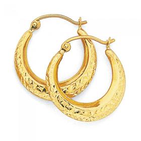 9ct+Gold+12mm+Diamond-cut+Creole+Earrings