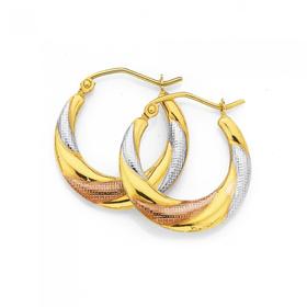 9ct-Gold-Tri-Tone-Diamond-Cut-Creole-Earrings on sale