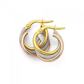 9ct-Gold-Tri-Tone-10mm-Triple-Hoop-Earrings on sale