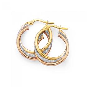 9ct-Gold-Tri-Tone-15mm-Plain-Pattern-Hoop-Earrings on sale