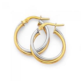 9ct+Gold+Two+Tone+15mm+Double+Hoop+Earrings