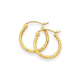 9ct+Gold+1.5x10mm+Diamond-cut+Hoop+Earrings