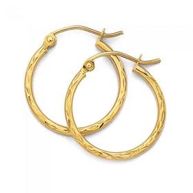 9ct-Gold-Medium-Diamond-Cut-Hoops-15mm on sale