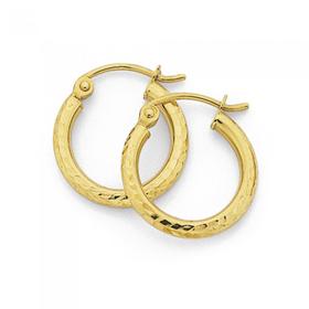 9ct+Gold+2x10mm+Diamond-cut+Hoop+Earrings