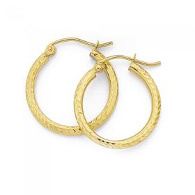 9ct+Gold+2x15mm+Diamond-cut+Hoop+Earrings