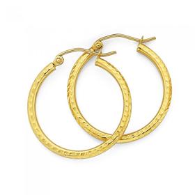 9ct-Gold-Large-Diamond-Cut-Hoops-20mm on sale