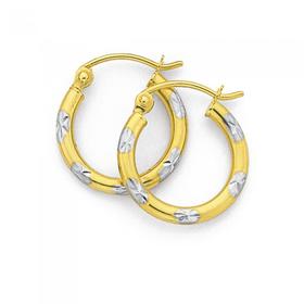 9ct+Gold+Two+Tone+2x10mm+Diamond-cut+Hoop+Earrings