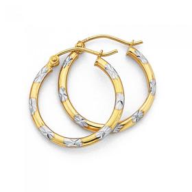 9ct-Gold-Two-Tone-Medium-Diamond-Cut-Hoops-16mm on sale