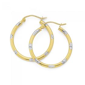 9ct-Gold-Two-Tone-Large-Diamond-Cut-Hoops-20mm on sale