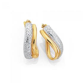 9ct-Gold-Two-Tone-Diamond-Cut-Oval-Hoop-Earrings on sale