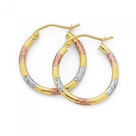 9ct-Gold-Tri-Tone-15mm-Hoop-Earrings on sale