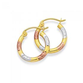 9ct-Gold-Tri-Tone-10mm-Hoop-Earrings on sale