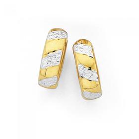 9ct+Gold+Two+Tone+Diamond-cut+Huggie+Earrings