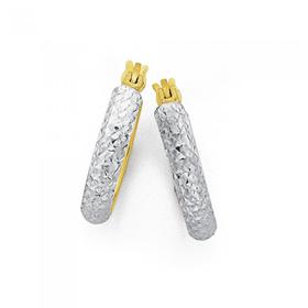 9ct-Gold-Two-Tone-Small-Diamond-Cut-Hoops-10mm on sale