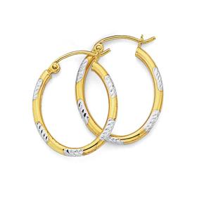 9ct-Gold-Two-Tone-Diamond-Cut-Oval-Hoop-Earrings on sale