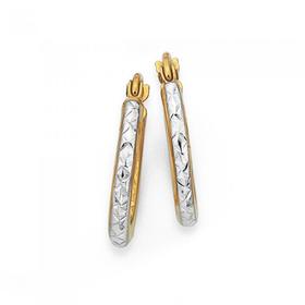 9ct-Gold-Two-Tone-10mm-Diamond-cut-Hoop-Earrings on sale