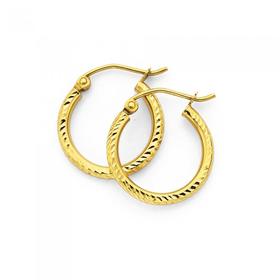 9ct-Gold-12mm-Diamond-Cut-Hoop-Earrings on sale