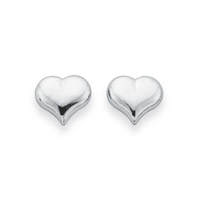 9ct+White+Gold+Polished+Heart+Stud+Earrings