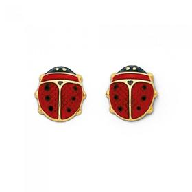 9ct+Gold+Red+Enamel+Ladybird+Stud+Earrings