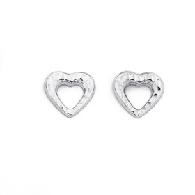 9ct+White+Gold+Heart+Studs