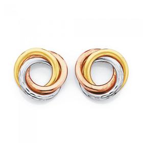 9ct-Gold-Tri-Tone-Diamond-Cut-Knot-Stud-Earrings on sale