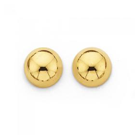 9ct+Gold+6mm+Dome+Stud+Earrings