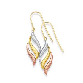 9ct-Gold-Tri-Tone-Flame-Drop-Earrings on sale