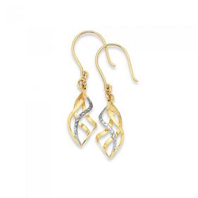 9ct+Gold+Diamond+Cut+Twist+Drop+Earrings
