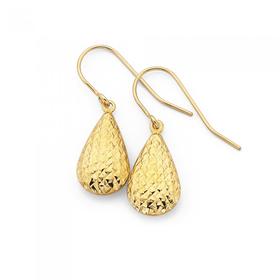 9ct+Gold+Diamond-Cut+Pear+Drop+Earrings