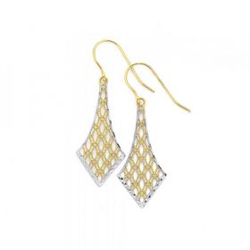 9ct-Gold-Two-Tone-Mesh-Drop-Earrings on sale