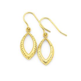 9ct+Gold%2C+Diamond+Cut+Drop+Hook+Earrings