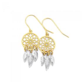 9ct-Gold-Two-Tone-Dream-Catcher-Drop-Earrings on sale